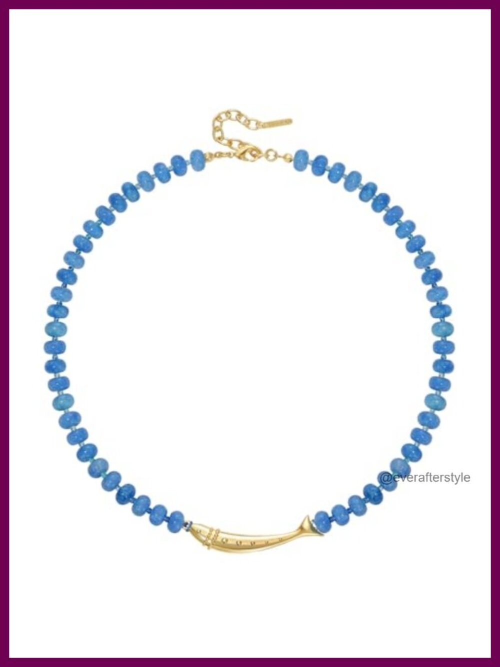Beaded Gemstone Choker Necklace 14K Gold Plated With Fish Charm